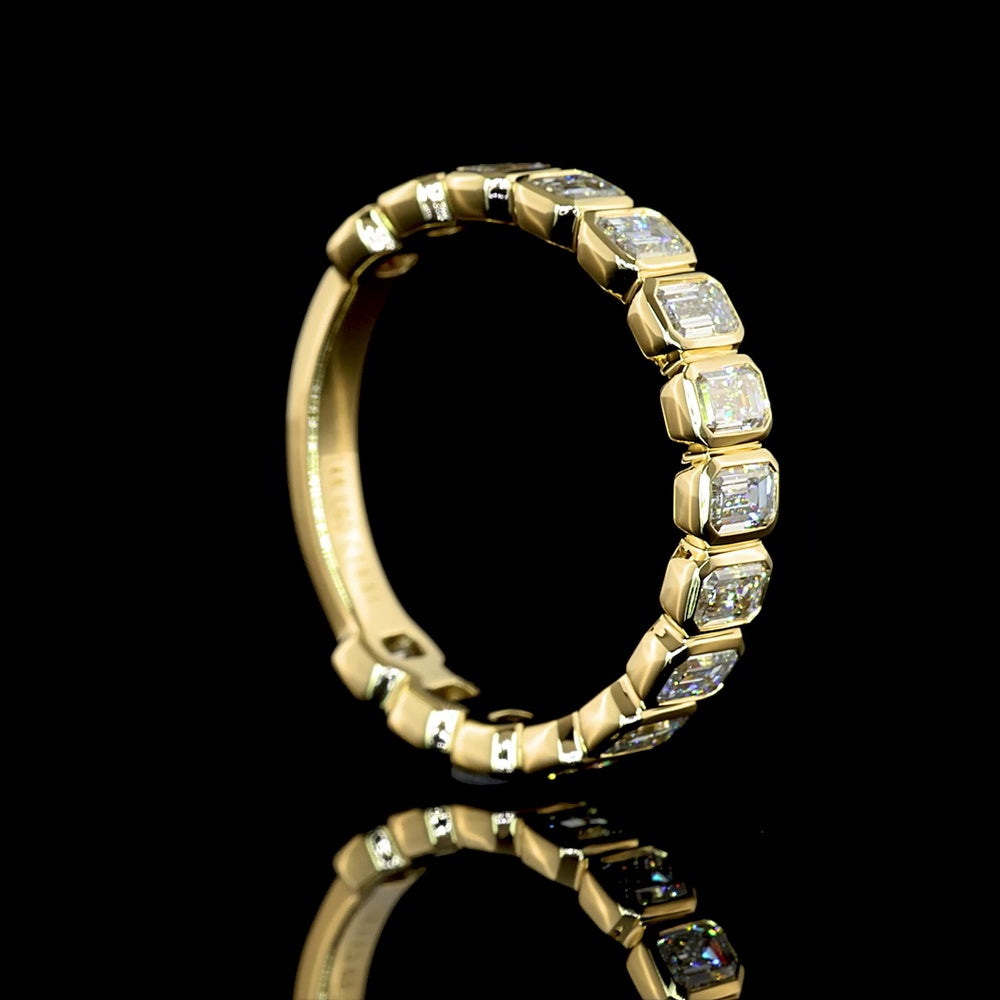 14K Yellow Gold 3/4 Eternity Band with Bezel Set Emerald Cut Lab Diamonds - 1.52 Carat Total Weight, E-F Color VS Clarity - Covaloro Fine Jewelry