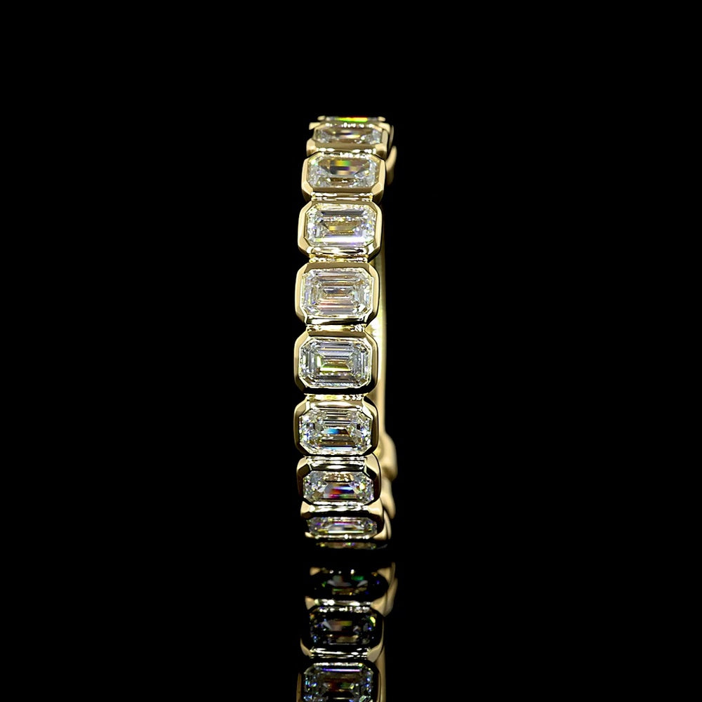 14K Yellow Gold 3/4 Eternity Band with Bezel Set Emerald Cut Lab Diamonds - 1.52 Carat Total Weight, E-F Color VS Clarity - Covaloro Fine Jewelry