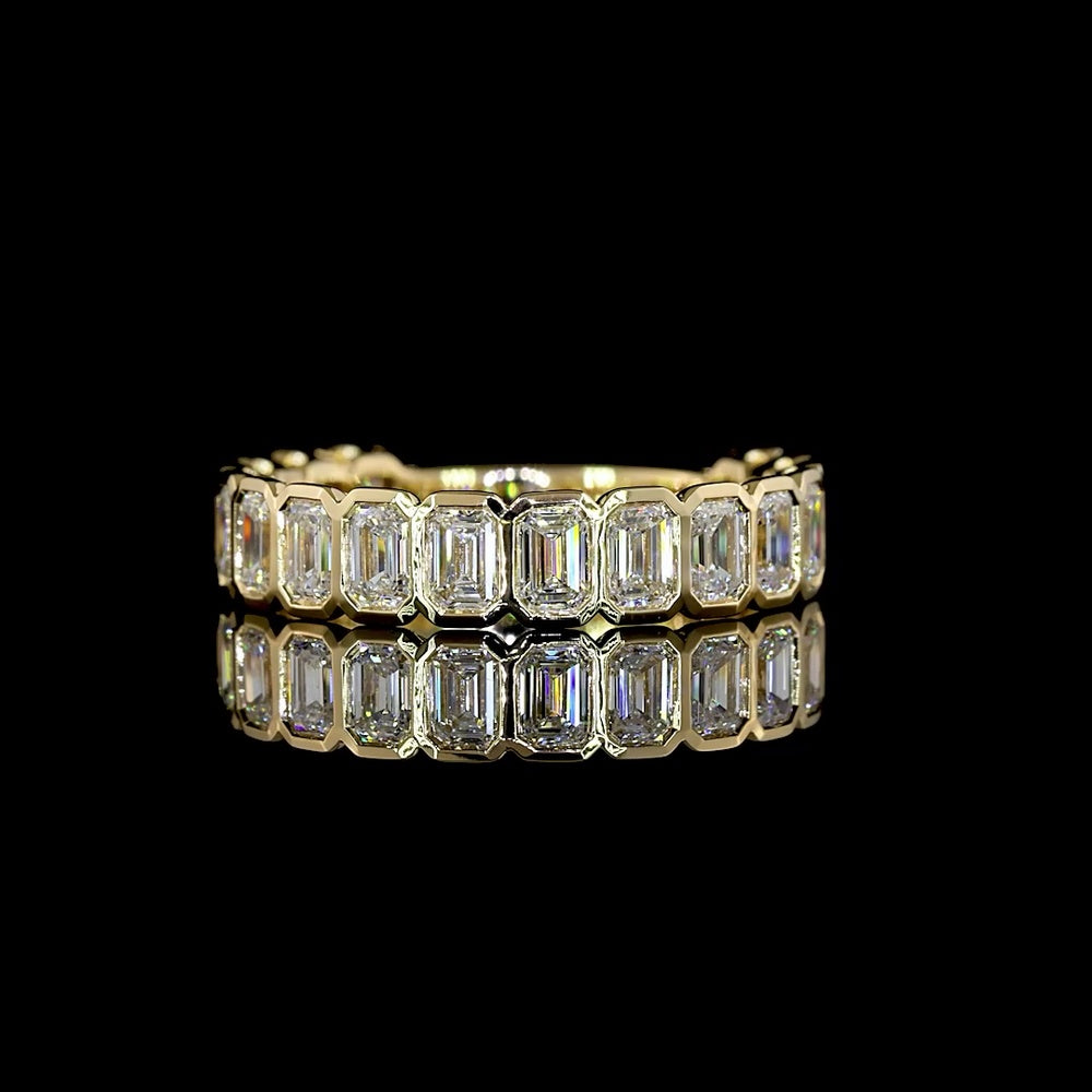 14K Yellow Gold 3/4 Eternity Band with Bezel Set Emerald Cut Lab Diamonds - 1.99 Carat Total Weight - Covaloro Fine Jewelry