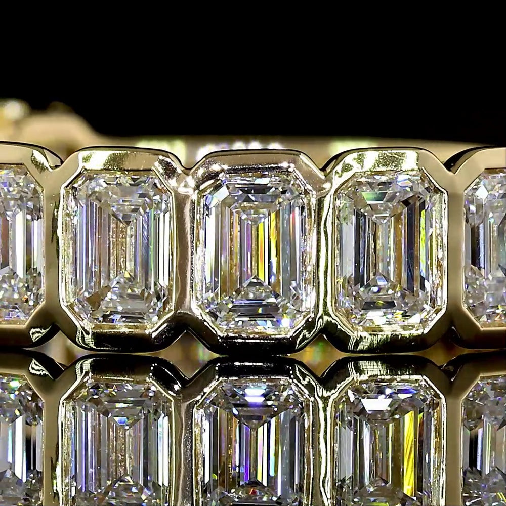 14K Yellow Gold 3/4 Eternity Band with Bezel Set Emerald Cut Lab Diamonds - 1.99 Carat Total Weight - Covaloro Fine Jewelry