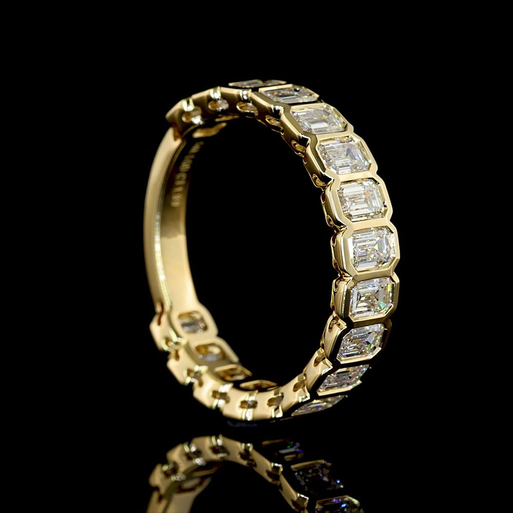 14K Yellow Gold 3/4 Eternity Band with Bezel Set Emerald Cut Lab Diamonds - 1.99 Carat Total Weight - Covaloro Fine Jewelry