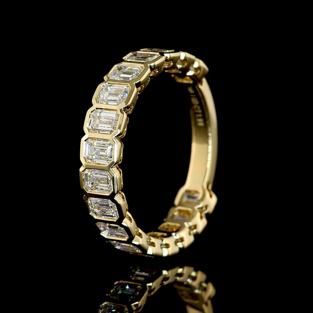 14K Yellow Gold 3/4 Eternity Band with Bezel Set Emerald Cut Lab Diamonds - 1.99 Carat Total Weight - Covaloro Fine Jewelry