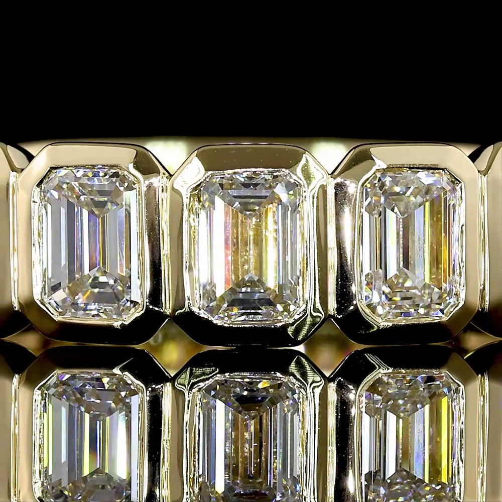 14K Yellow Gold 3/4 Eternity Band with Bezel Set Emerald Cut Lab Diamonds - 2.15 Carat Total Weight (11 Stones, E-F Color, VS1 Clarity) - Covaloro Fine Jewelry