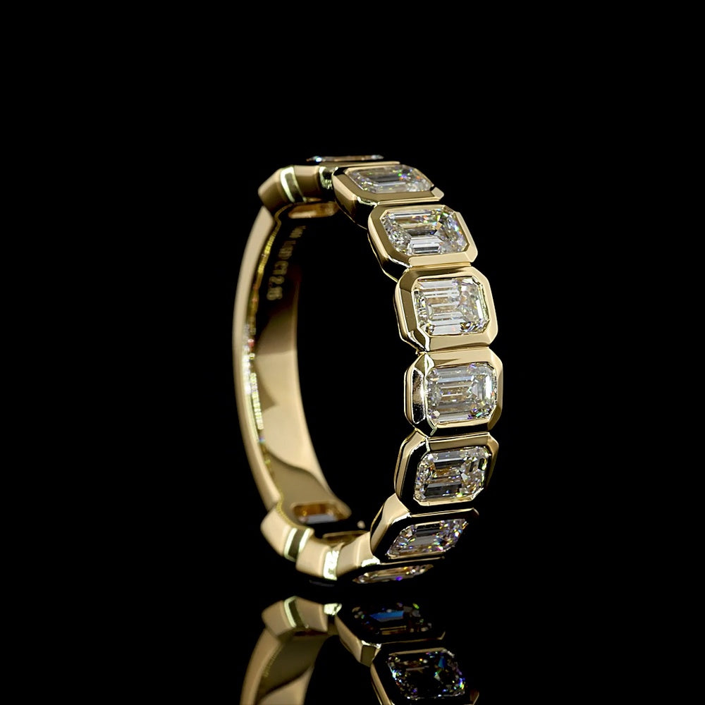 14K Yellow Gold 3/4 Eternity Band with Bezel Set Emerald Cut Lab Diamonds - 2.15 Carat Total Weight (11 Stones, E-F Color, VS1 Clarity) - Covaloro Fine Jewelry
