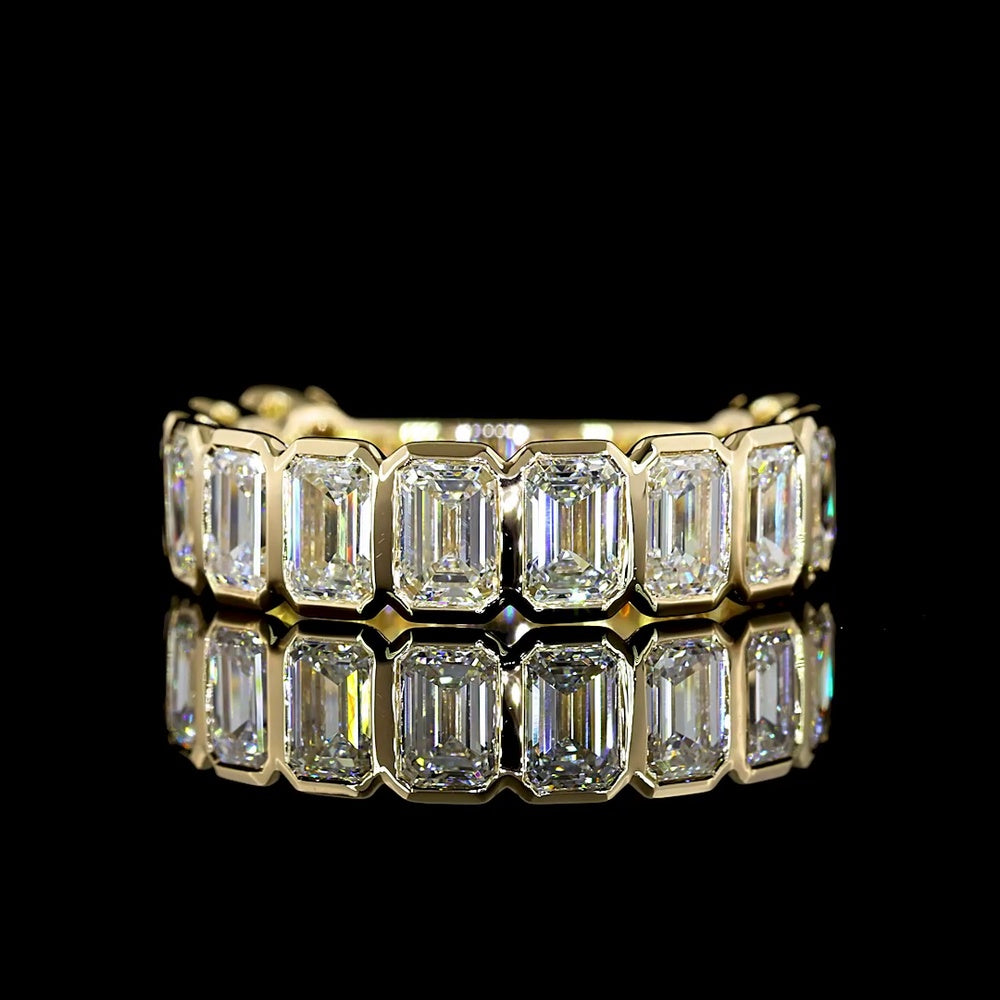 14K Yellow Gold 3/4 Eternity Band with Bezel Set Emerald Cut Lab Diamonds - 4.15 Carats Total Diamond Weight - Covaloro Fine Jewelry