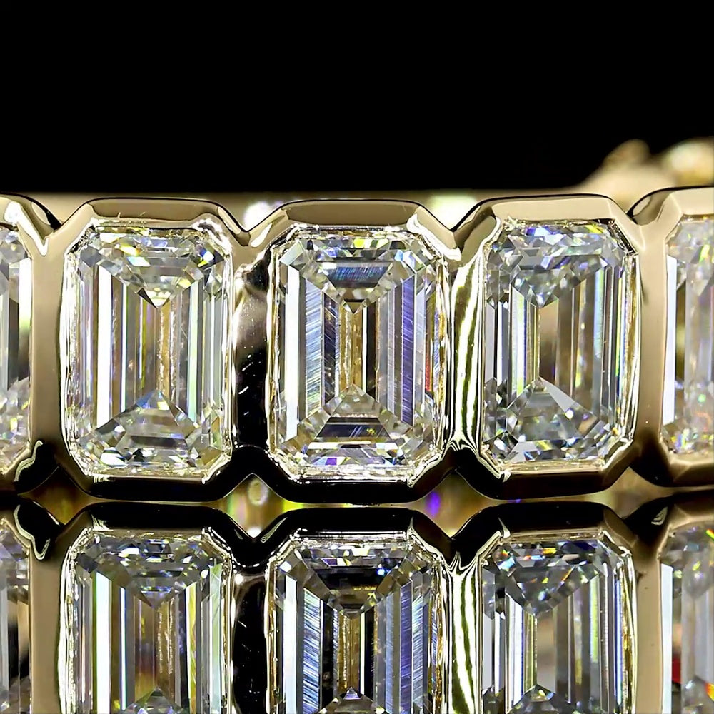 14K Yellow Gold 3/4 Eternity Band with Bezel Set Emerald Cut Lab Diamonds - 4.15 Carats Total Diamond Weight - Covaloro Fine Jewelry