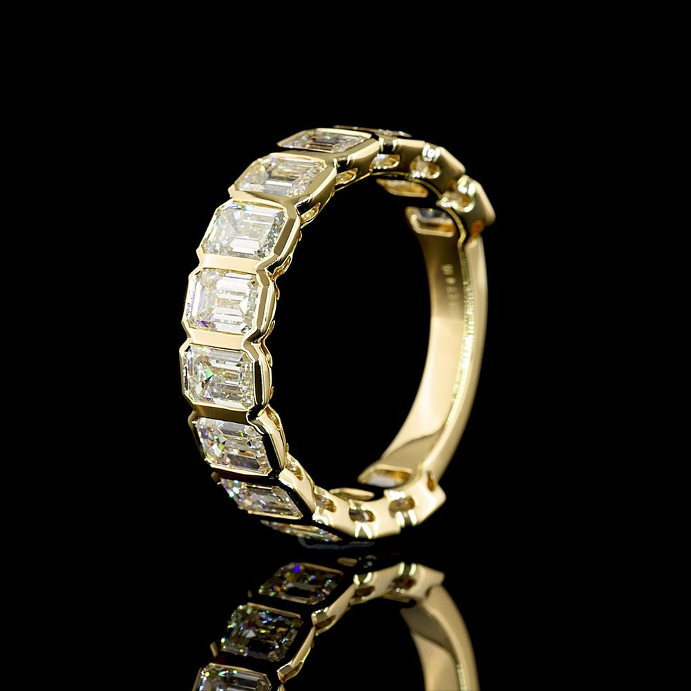 14K Yellow Gold 3/4 Eternity Band with Bezel Set Emerald Cut Lab Diamonds - 4.15 Carats Total Diamond Weight - Covaloro Fine Jewelry