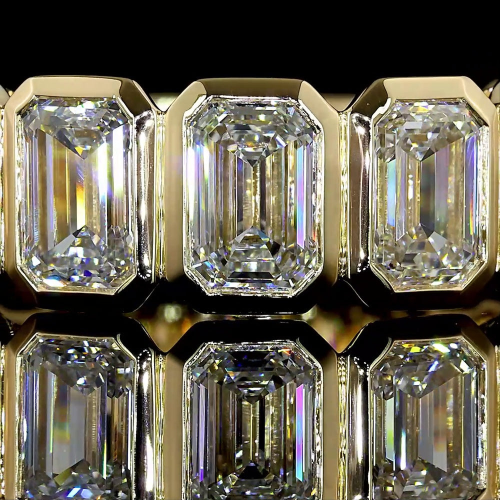 14K Yellow Gold 3/4 Eternity Band with Bezel Set Emerald Cut Lab Diamonds - 4.61 Carat Total Weight, E-F Color VS Clarity - Covaloro Fine Jewelry