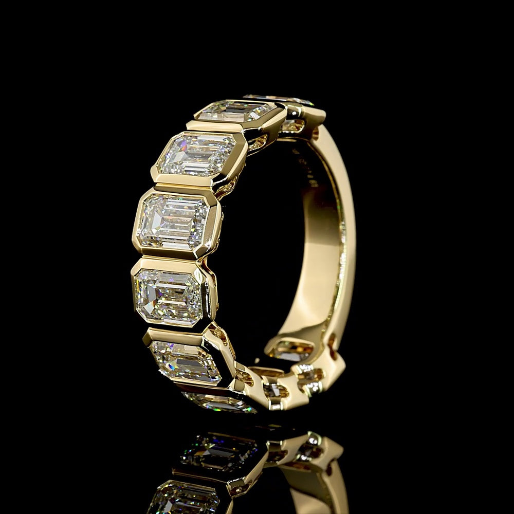 14K Yellow Gold 3/4 Eternity Band with Bezel Set Emerald Cut Lab Diamonds - 4.61 Carat Total Weight, E-F Color VS Clarity - Covaloro Fine Jewelry
