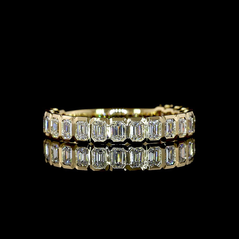 14K Yellow Gold 3/4 Eternity Band with Bezel Set North-South Emerald Cut Lab Diamonds - 0.91 Carat Total Weight - Covaloro Fine Jewelry