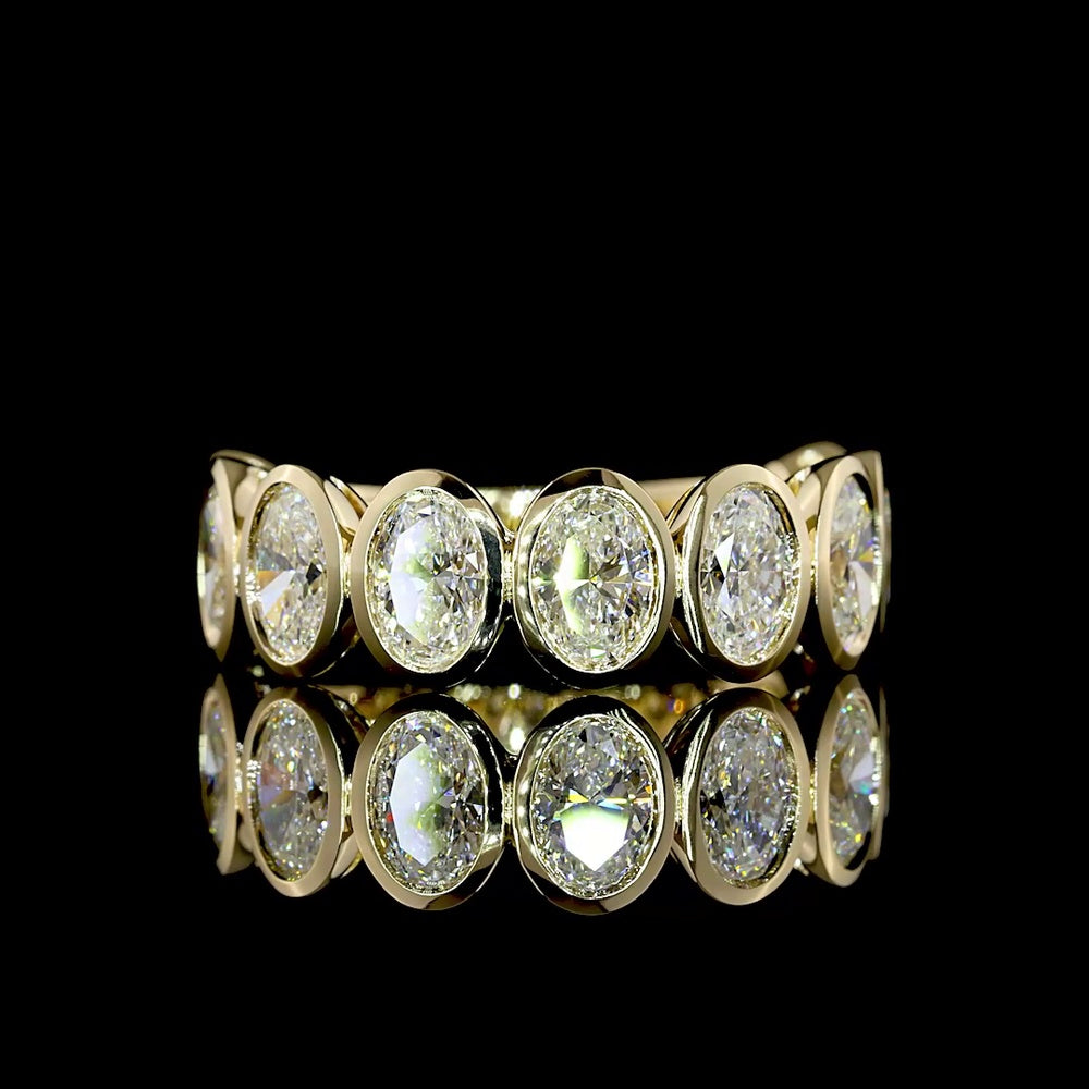 14K Yellow Gold 3/4 Eternity Band with Bezel Set North-South Oval Natural Diamonds - 3.08 Carat Total Weight - Covaloro Fine Jewelry