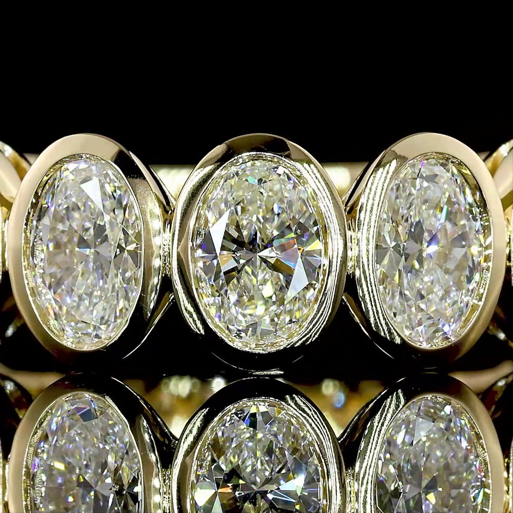 14K Yellow Gold 3/4 Eternity Band with Bezel Set North-South Oval Natural Diamonds - 3.08 Carat Total Weight - Covaloro Fine Jewelry