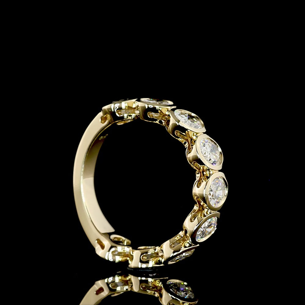 14K Yellow Gold 3/4 Eternity Band with Bezel Set North-South Oval Natural Diamonds - 3.08 Carat Total Weight - Covaloro Fine Jewelry