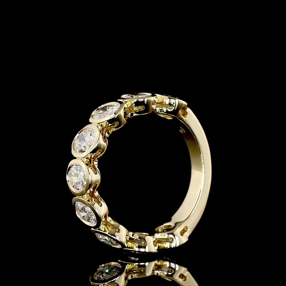 14K Yellow Gold 3/4 Eternity Band with Bezel Set North-South Oval Natural Diamonds - 3.08 Carat Total Weight - Covaloro Fine Jewelry