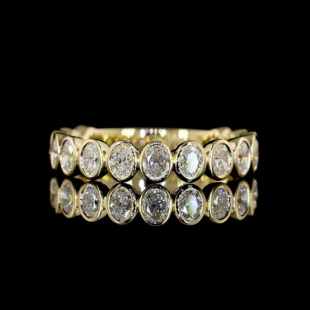 14K Yellow Gold 3/4 Eternity Band with Bezel Set Oval Cut Lab Diamonds - 1.07 Carat Total Weight, E-F Color, VS Clarity - Covaloro Fine Jewelry