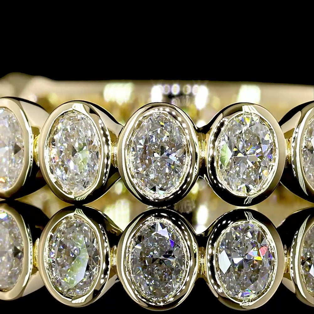 14K Yellow Gold 3/4 Eternity Band with Bezel Set Oval Cut Lab Diamonds - 1.07 Carat Total Weight, E-F Color, VS Clarity - Covaloro Fine Jewelry