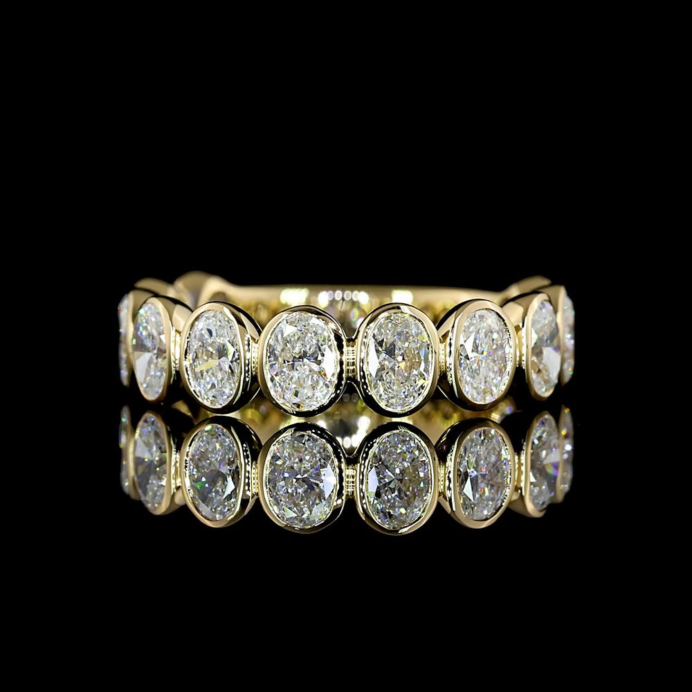 14K Yellow Gold 3/4 Eternity Band with Bezel Set Oval Cut Lab Diamonds - 1.55 Carat Total Weight - Covaloro Fine Jewelry