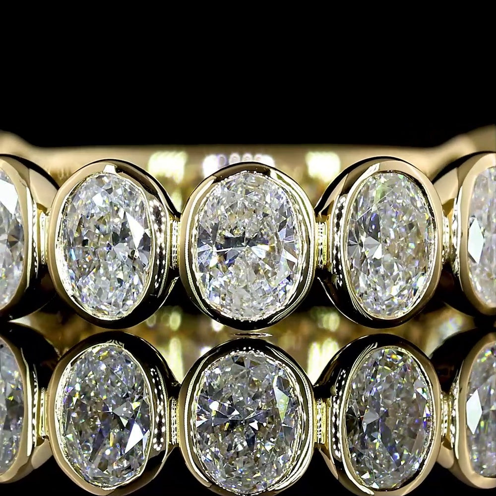 14K Yellow Gold 3/4 Eternity Band with Bezel Set Oval Cut Lab Diamonds - 1.55 Carat Total Weight - Covaloro Fine Jewelry