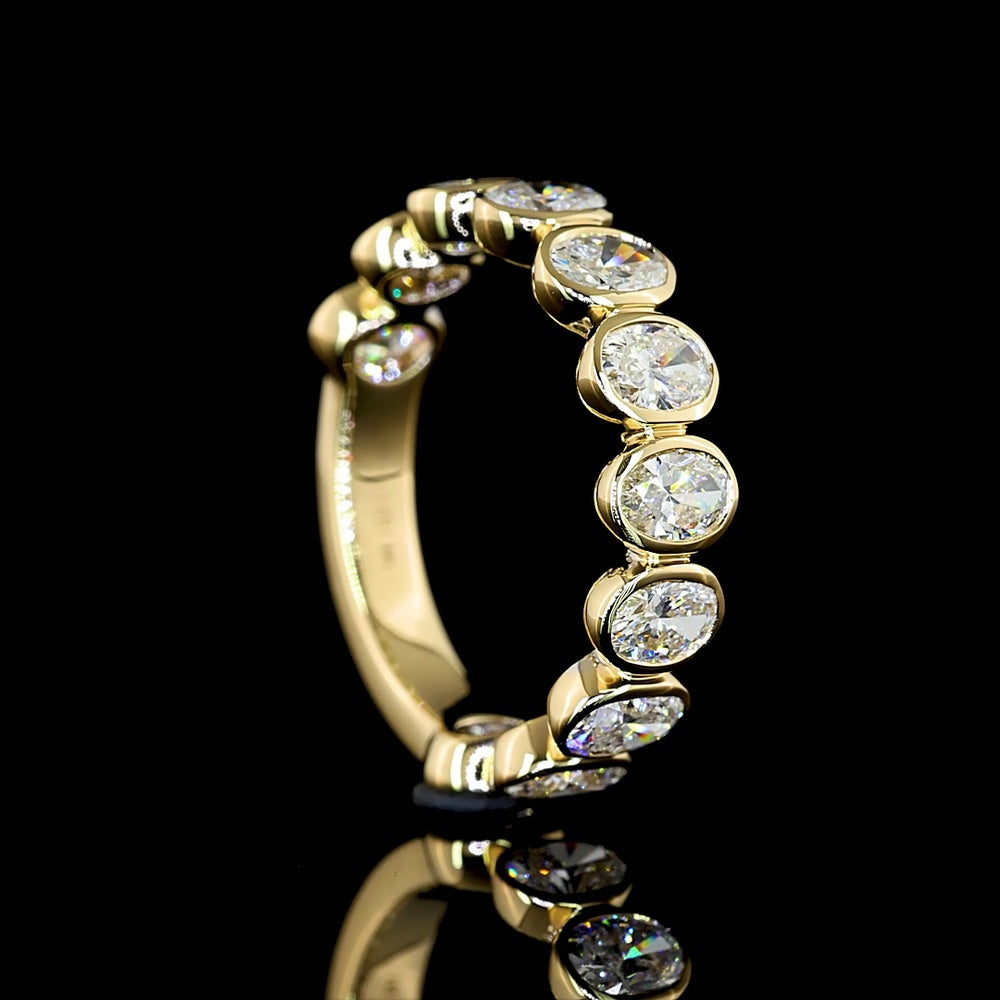 14K Yellow Gold 3/4 Eternity Band with Bezel Set Oval Cut Lab Diamonds - 1.55 Carat Total Weight - Covaloro Fine Jewelry