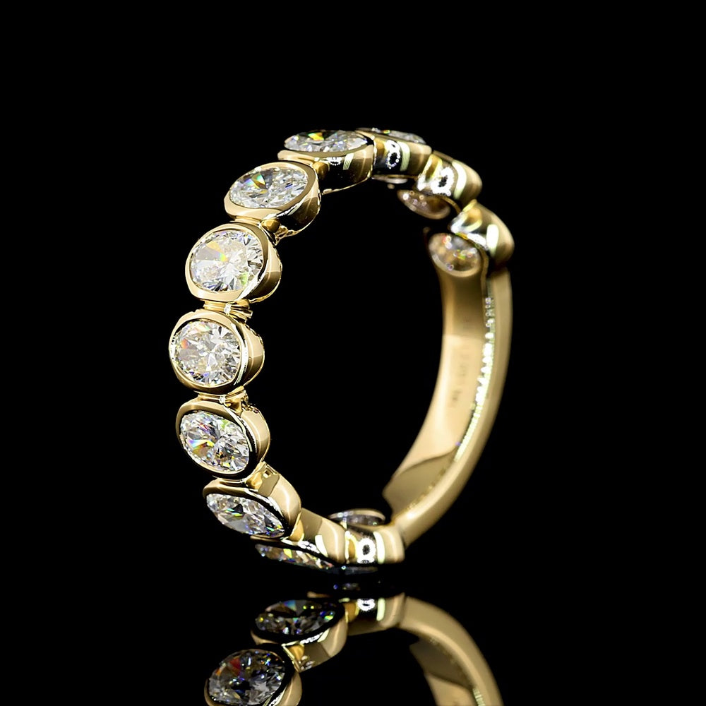 14K Yellow Gold 3/4 Eternity Band with Bezel Set Oval Cut Lab Diamonds - 1.55 Carat Total Weight - Covaloro Fine Jewelry