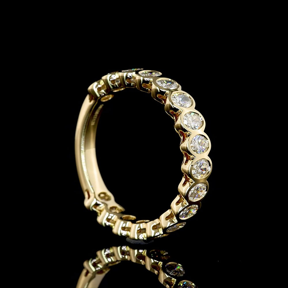14K Yellow Gold 3/4 Eternity Band with Bezel-Set Oval Lab Diamonds - 0.89 Carats Total Diamond Weight - Covaloro Fine Jewelry