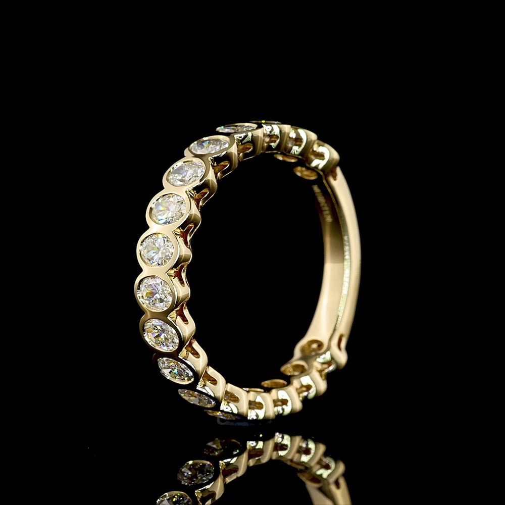 14K Yellow Gold 3/4 Eternity Band with Bezel-Set Oval Lab Diamonds - 0.89 Carats Total Diamond Weight - Covaloro Fine Jewelry