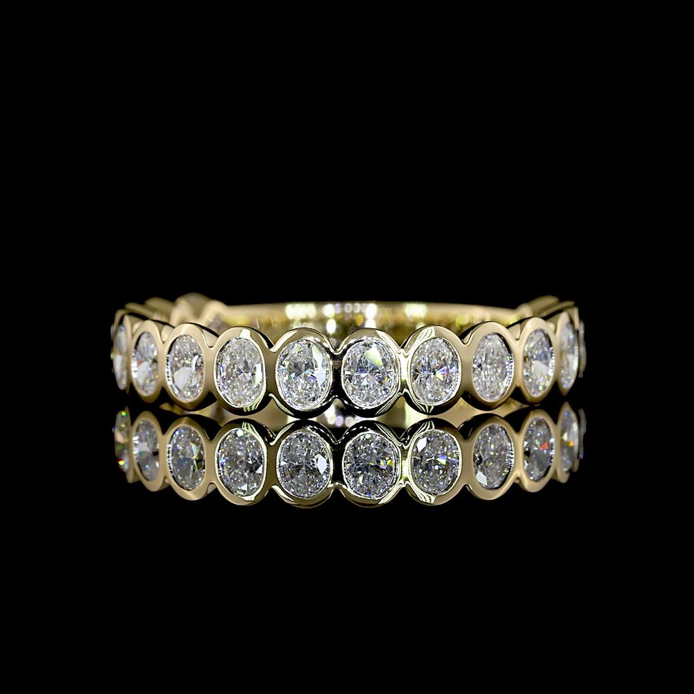 14K Yellow Gold 3/4 Eternity Band with Bezel Set Oval Lab Diamonds - 0.98 Total Carat Weight - Covaloro Fine Jewelry
