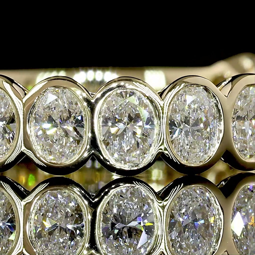 14K Yellow Gold 3/4 Eternity Band with Bezel-Set Oval Natural Diamonds - 1.19 Carat Total Weight, E-F Color, VS+ Clarity - Covaloro Fine Jewelry