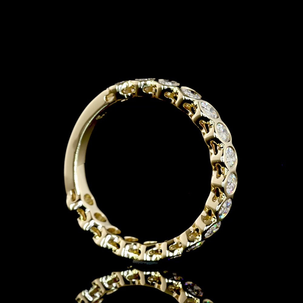 14K Yellow Gold 3/4 Eternity Band with Bezel-Set Oval Natural Diamonds - 1.19 Carat Total Weight, E-F Color, VS+ Clarity - Covaloro Fine Jewelry
