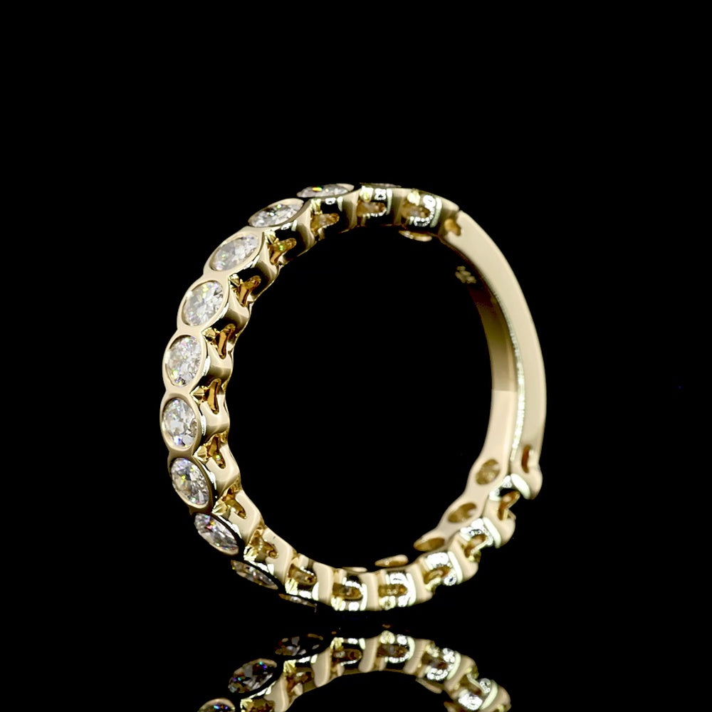 14K Yellow Gold 3/4 Eternity Band with Bezel-Set Oval Natural Diamonds - 1.19 Carat Total Weight, E-F Color, VS+ Clarity - Covaloro Fine Jewelry