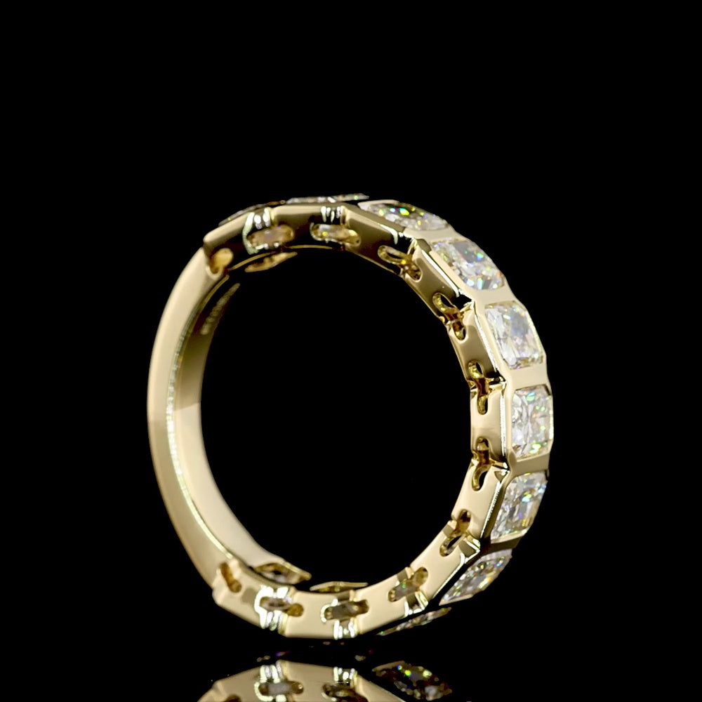 14K Yellow Gold 3/4 Eternity Band with Bezel Set Radiant Cut Lab Diamonds - 3.59 Carats Total Diamond Weight - Covaloro Fine Jewelry
