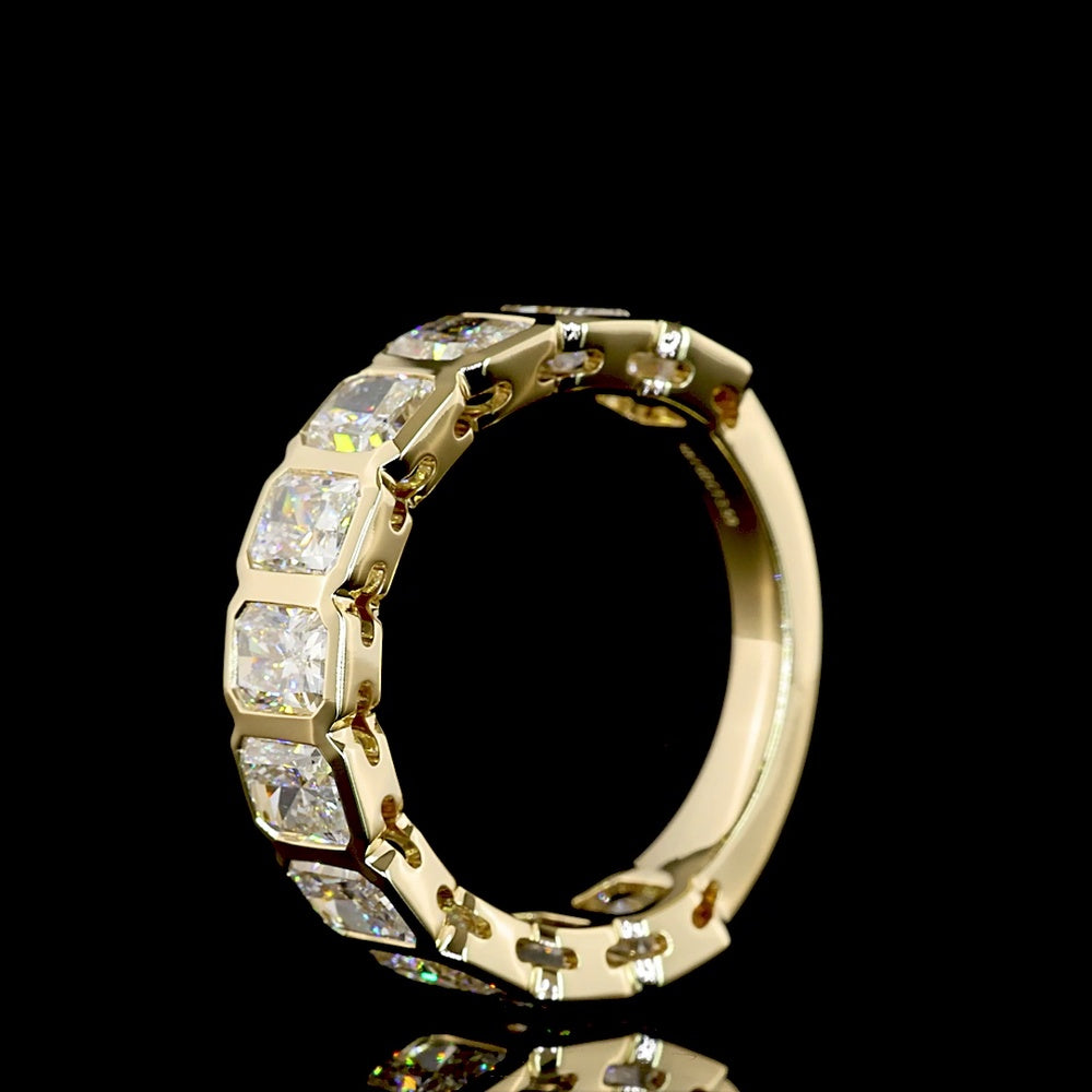 14K Yellow Gold 3/4 Eternity Band with Bezel Set Radiant Cut Lab Diamonds - 3.59 Carats Total Diamond Weight - Covaloro Fine Jewelry