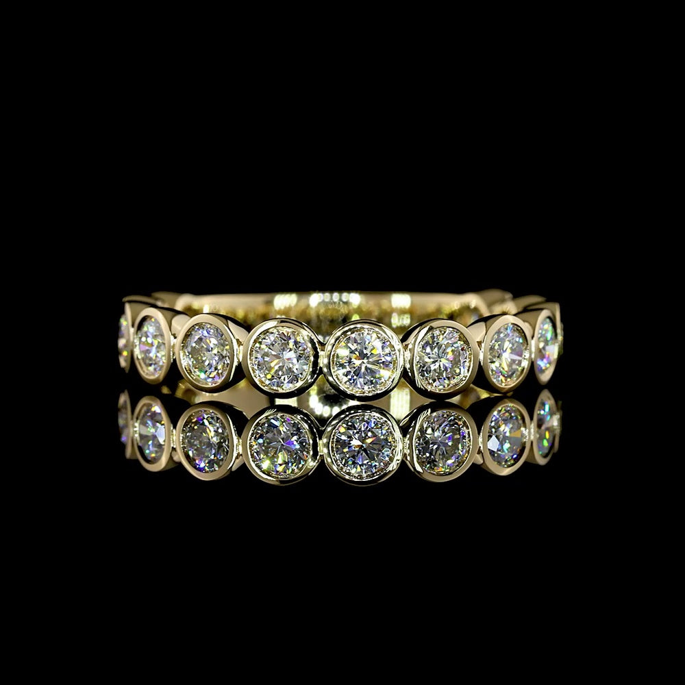 14K Yellow Gold 3/4 Eternity Band with Bezel-Set Round Brilliant Natural Diamonds - 1.06 Carat Total Diamond Weight - Covaloro Fine Jewelry