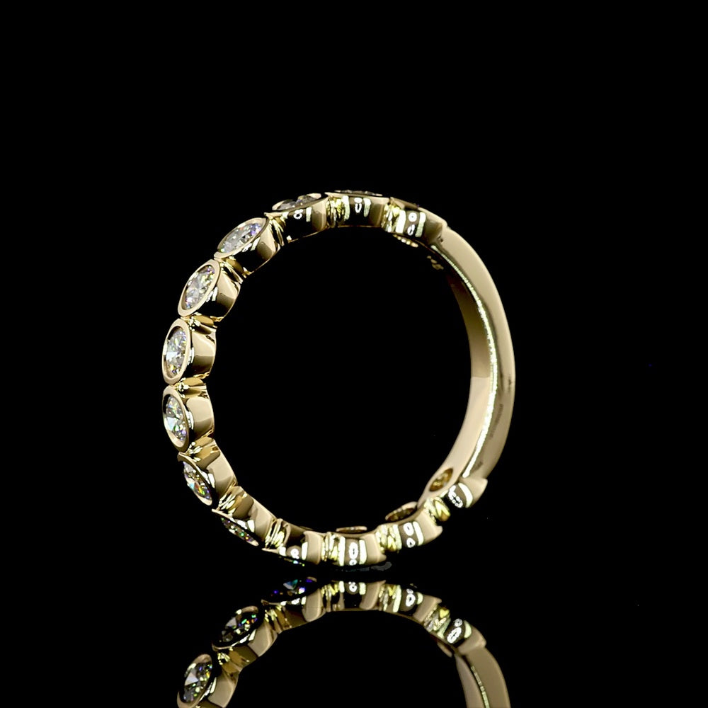 14K Yellow Gold 3/4 Eternity Band with Bezel-Set Round Brilliant Natural Diamonds - 1.06 Carat Total Diamond Weight - Covaloro Fine Jewelry