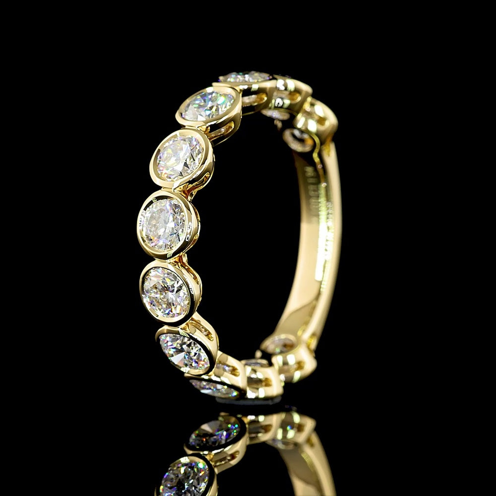 14K Yellow Gold 3/4 Eternity Band with Bezel Set Round Lab Diamonds - 1.94 Carat Total Weight, E-F Color, VS Clarity - Covaloro Fine Jewelry