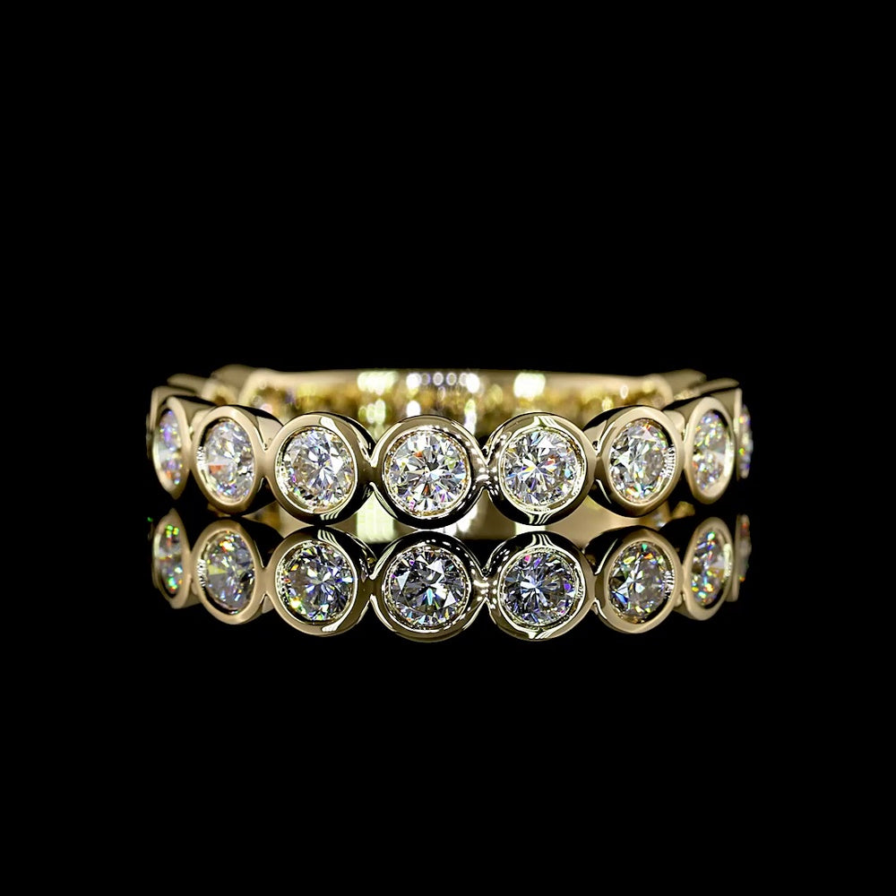 14K Yellow Gold 3/4 Eternity Band with Bezel Set Round Lab Diamonds - 2.06 Carat Total Diamond Weight - Covaloro Fine Jewelry