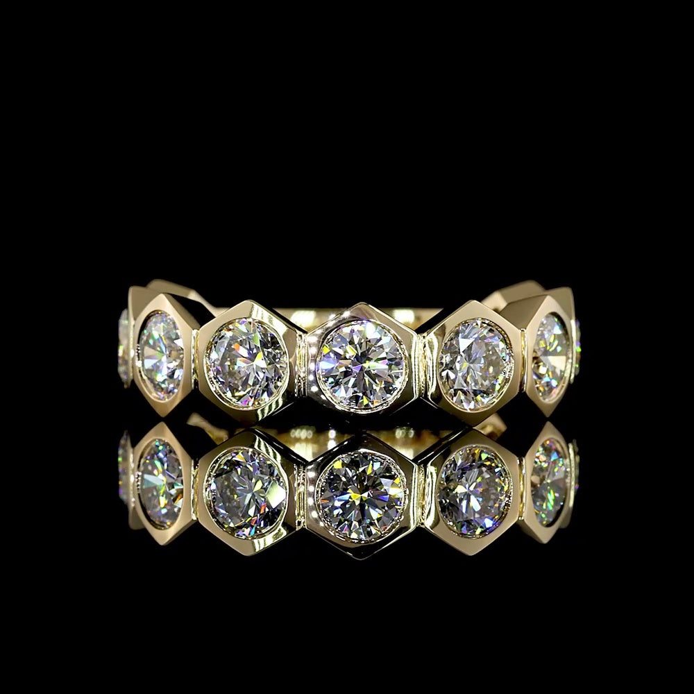 14K Yellow Gold 3/4 Eternity Band with Bezel Set Round Lab Diamonds - 2.76 Carat Total Weight, E-F Color, VS Clarity - Covaloro Fine Jewelry