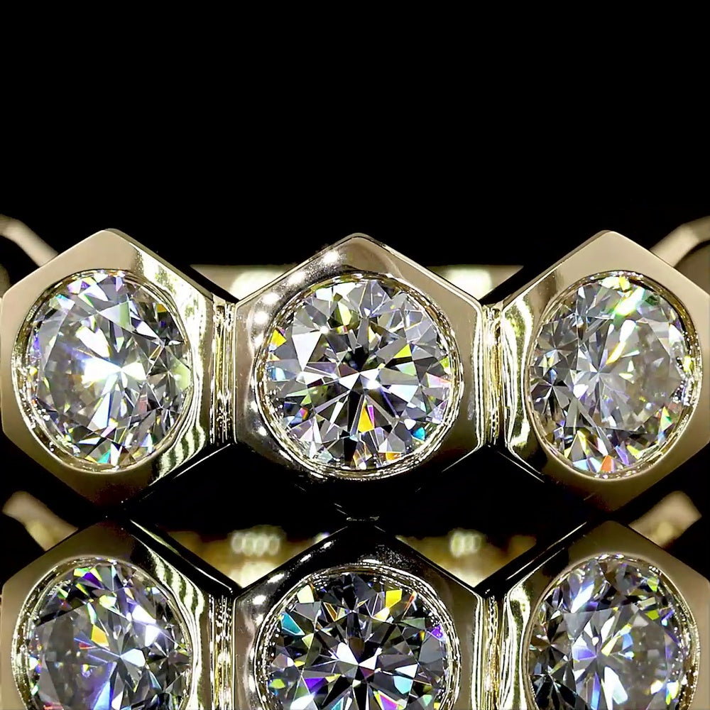 14K Yellow Gold 3/4 Eternity Band with Bezel Set Round Lab Diamonds - 2.76 Carat Total Weight, E-F Color, VS Clarity - Covaloro Fine Jewelry