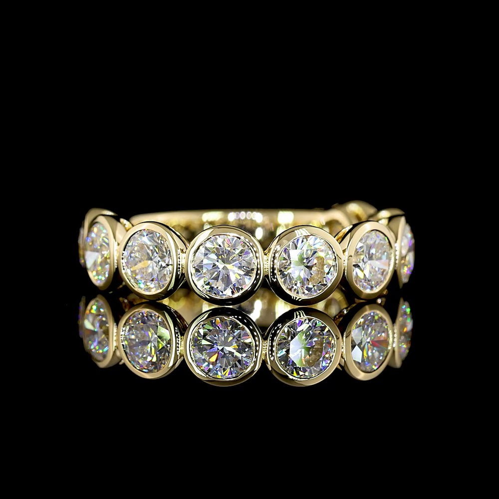 14K Yellow Gold 3/4 Eternity Band with Bezel-Set Round Lab Diamonds - 2.96 Carats Total Diamond Weight - Covaloro Fine Jewelry