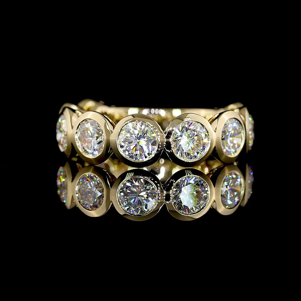 14K Yellow Gold 3/4 Eternity Band with Bezel-Set Round Lab-Grown Diamonds - 4.02 Carat Total Weight, 9 Stones, E-F Color VS Clarity - Covaloro Fine Jewelry
