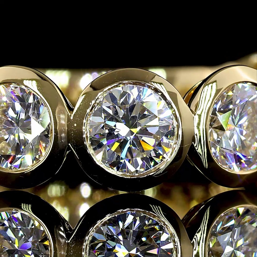 14K Yellow Gold 3/4 Eternity Band with Bezel-Set Round Lab-Grown Diamonds - 4.02 Carat Total Weight, 9 Stones, E-F Color VS Clarity - Covaloro Fine Jewelry