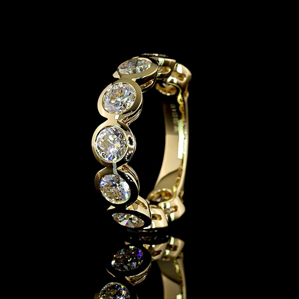 14K Yellow Gold 3/4 Eternity Band with Bezel-Set Round Lab-Grown Diamonds - 4.02 Carat Total Weight, 9 Stones, E-F Color VS Clarity - Covaloro Fine Jewelry