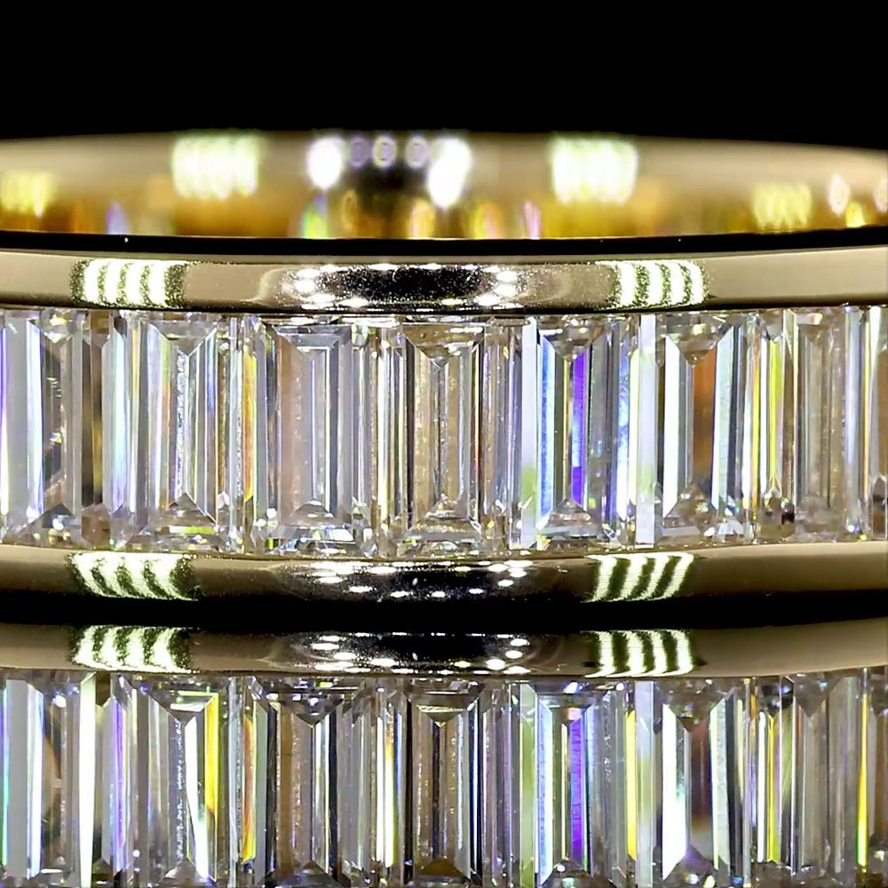 14K Yellow Gold 3/4 Eternity Band with Channel Set Baguette Cut Lab Diamonds - 1.58 Carat Total Diamond Weight - Covaloro Fine Jewelry