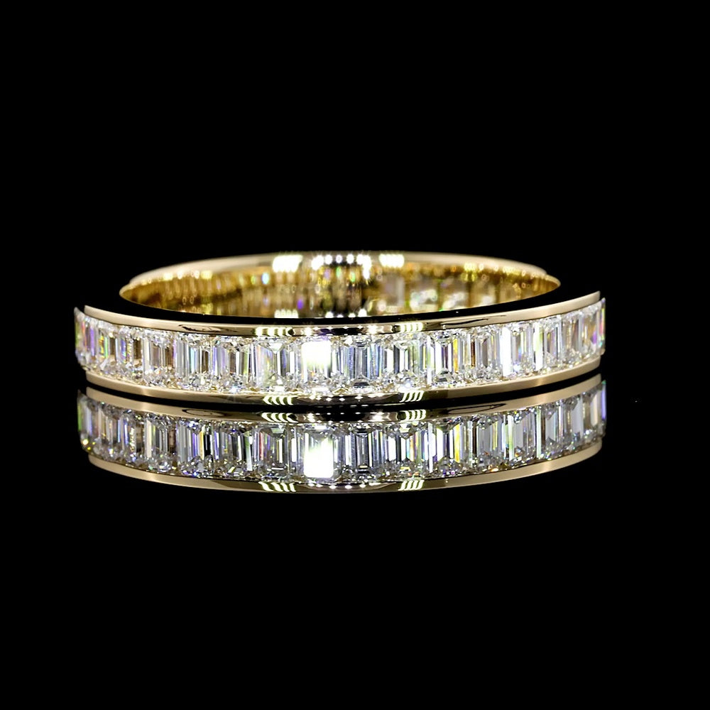 14K Yellow Gold 3/4 Eternity Band with Channel Set Emerald Cut Lab Diamonds - 1.12 Carat Total Weight, E-F Color, VS1 Clarity - Covaloro Fine Jewelry
