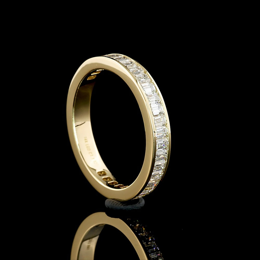 14K Yellow Gold 3/4 Eternity Band with Channel Set Emerald Cut Lab Diamonds - 1.12 Carat Total Weight, E-F Color, VS1 Clarity - Covaloro Fine Jewelry