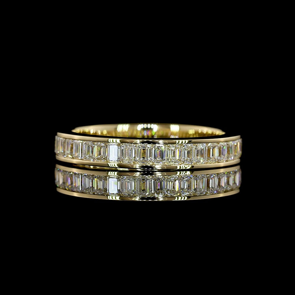 14K Yellow Gold 3/4 Eternity Band with Channel Set Emerald Cut Natural Diamonds - 1.11 Carat Total Weight - Covaloro Fine Jewelry