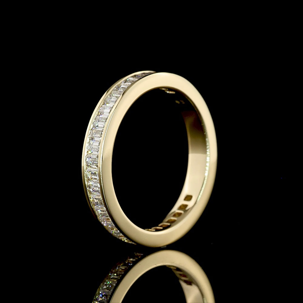 14K Yellow Gold 3/4 Eternity Band with Channel Set Emerald Cut Natural Diamonds - 1.11 Carat Total Weight - Covaloro Fine Jewelry