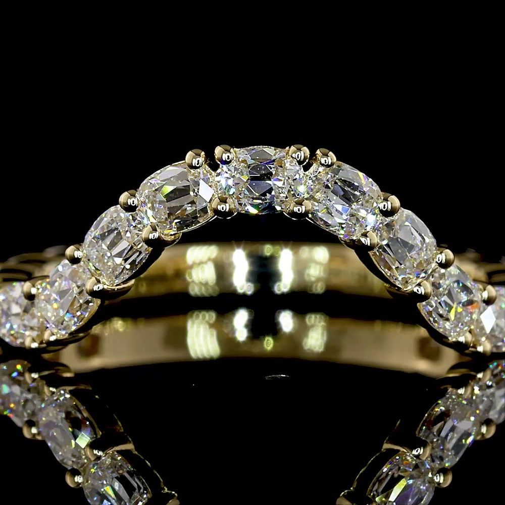 14K Yellow Gold 3/4 Eternity Band with East-West Antique Cushion Cut Lab Diamonds - 0.93 Carat Total Weight - Covaloro Fine Jewelry