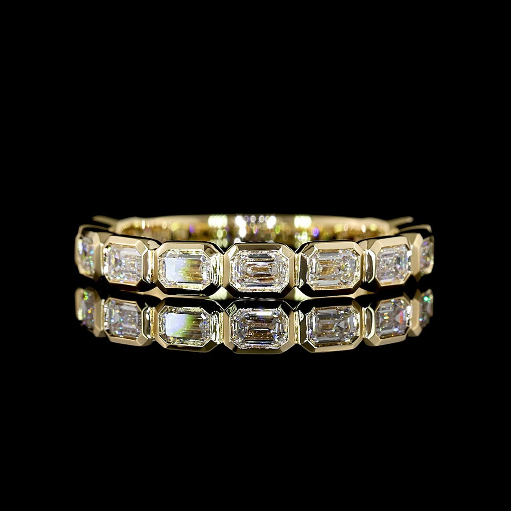 14K Yellow Gold 3/4 Eternity Band with East-West Bezel Set Emerald Cut Lab Diamonds - 1.00 Carats Total Diamond Weight - Covaloro Fine Jewelry