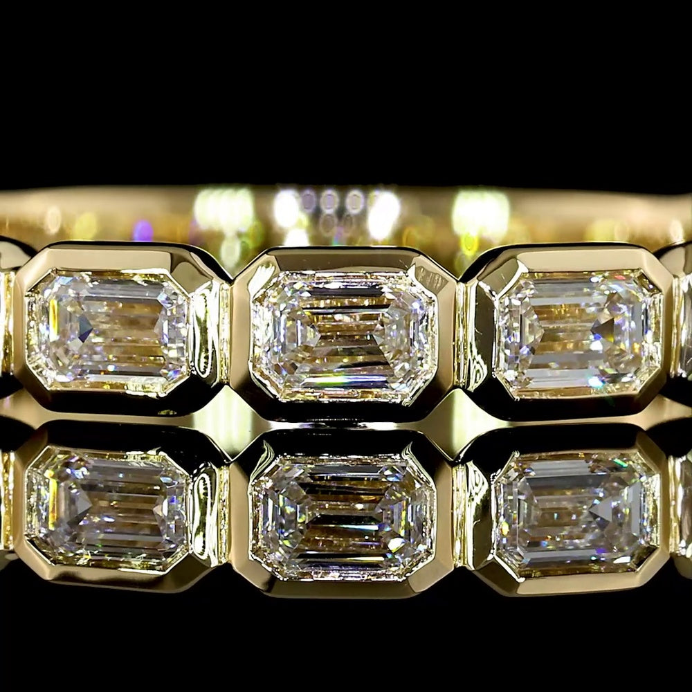 14K Yellow Gold 3/4 Eternity Band with East-West Bezel Set Emerald Cut Lab Diamonds - 1.00 Carats Total Diamond Weight - Covaloro Fine Jewelry